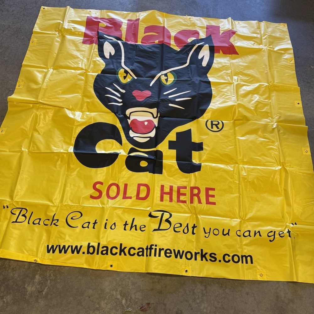 7'x7' XXL Black Cat Fireworks Vinyl Advertising Store Banner Sign NEW!